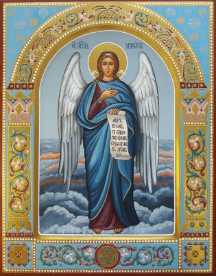 Икона Ангел Хранитель с резьбой по левкасу Размер 22х28