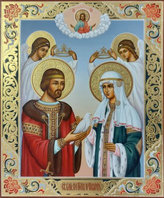 Икона Петр и Феврония с ангелами Размер 21х25