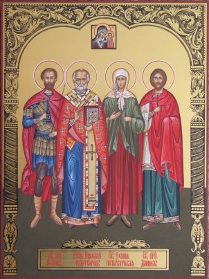Икона Св.Иоанн, св.Николай чудотворец, св.Ксения, св.Даниил   Размер 22х28