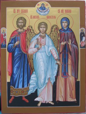 Икона Св.Евгений,Ангел Хранитель,св.Марина Размер 30х40
