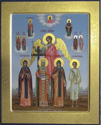 Икона св.Аполлинария,св.Олег Брянский,св.Елена,св.Артемий Веркольский Размер 30х40